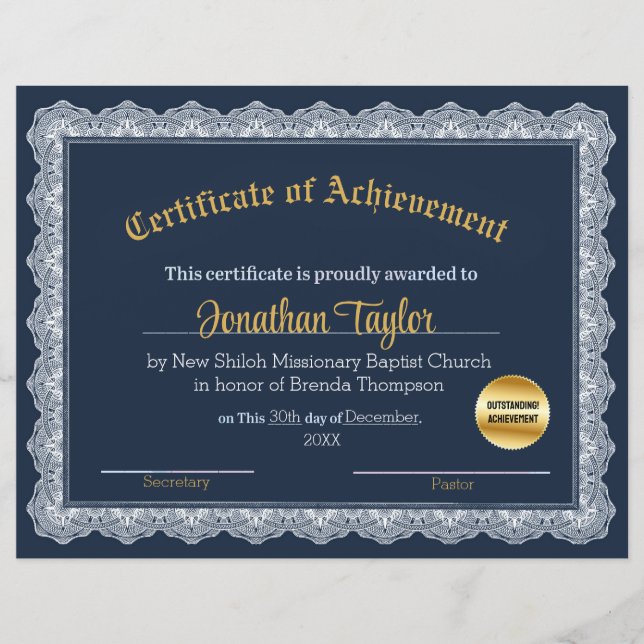 青色及び金ゴールド取得証明書 (正面)