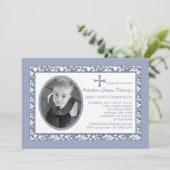 青色反射フォト招待状 招待状 (スタンド正面)