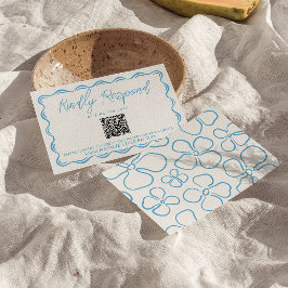 青色地中海の手描きQRコード結婚 出欠カード