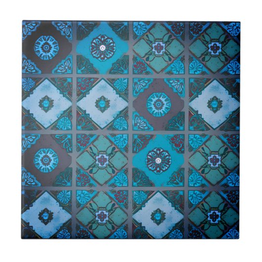 青色地中海の開花セラミックタイル タイル (正面)