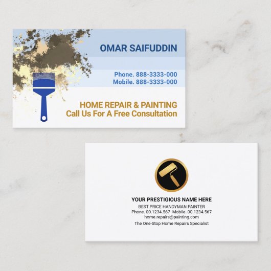 青色壁層剥離絵を描(ばちゃばちゃ)跳ねる 名刺 (正面/裏面)