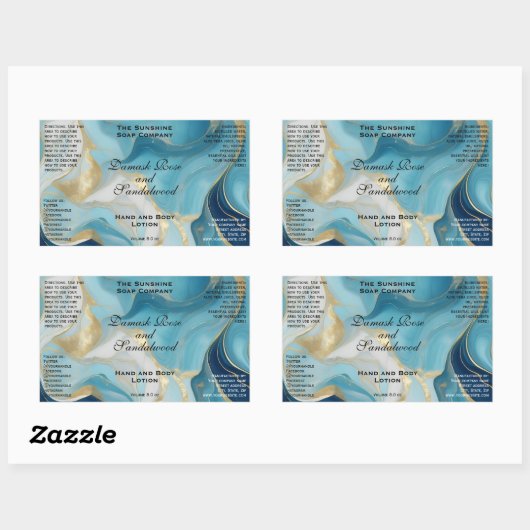 青色大理石および金箔化粧品用ボトルラベル 長方形シール (シート)