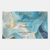 青色大理石および金箔化粧品用ボトルラベル 長方形シール (正面)