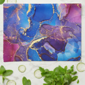 青色大理石瑪瑙シルバーグリッター釉薬 キッチンタオル (折り畳み)