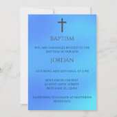 青色宗教十字洗礼伝統的法 招待状 (正面)