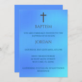 青色宗教十字洗礼伝統的法 招待状 (正面/裏面)