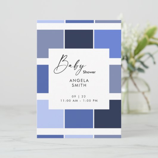 青色幾何学的超音波ベビーシャワー招待状 招待状 (スタンド正面)