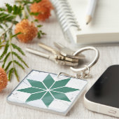 青色幾何学花牌ボードゲー動揺してム キーホルダー (正面右)