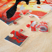 青色彩の鮮やかい蝶とギア背景。 ジグソーパズル (側面)