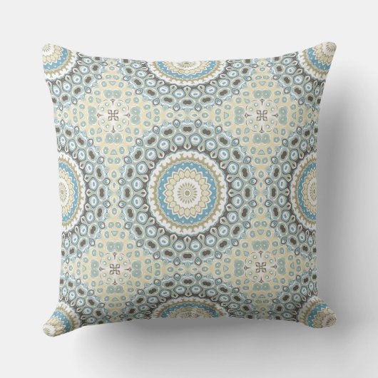 青色彩の鮮やかとベージュのメダリオン模様 クッション (裏面)