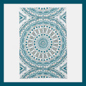 青色彩の鮮やかと灰色のメダリオン模様 キッチンタオル