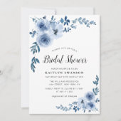 青色彩の鮮やかフローラブライダルシャワー 招待状 (正面)