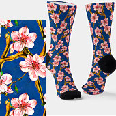 青色彩の鮮やか空に咲くピンクの木 ソックス