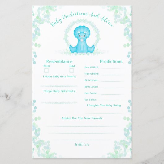 青色恐竜の赤ちゃんシャワーの予測とアドバイス (正面)