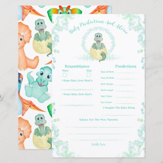 青色恐竜の赤ちゃんシャワーの予測とアドバイス (正面/裏面)