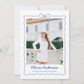 青色手引き弓波状写真卒業パーティー 招待状 (裏面)