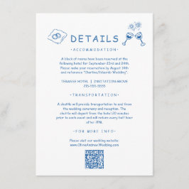 青色手描きお洒落の結婚詳細 エンクロージャーカード