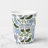 青色手描きフローラブロックプリント 紙コップ (右)