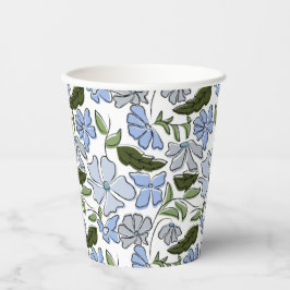 青色手描きフローラブロックプリント 紙コップ