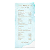 青色抽象芸術水色サロン価格表メニュー ラックカード (正面)