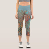  青色抽象芸術混合動物及びゼブラ皮膚 カプリレギンス (正面)