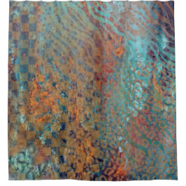  青色抽象芸術混合動物及びゼブラ皮膚  シャワーカーテン