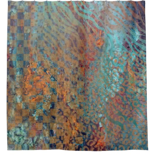  青色抽象芸術混合動物及びゼブラ皮膚  シャワーカーテン (正面)