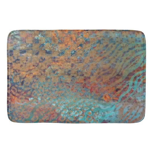  青色抽象芸術混合動物及びゼブラ皮膚 バスマット (正面)