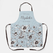 青色抽象芸術花柄パーソナライズされた料理 エプロン (正面)