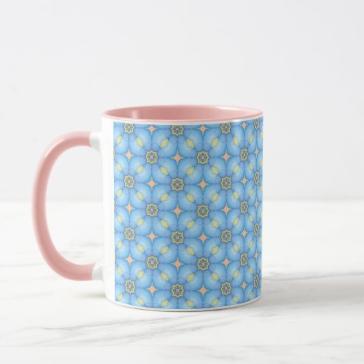 青色抽象芸術花柄 マグカップ (左)