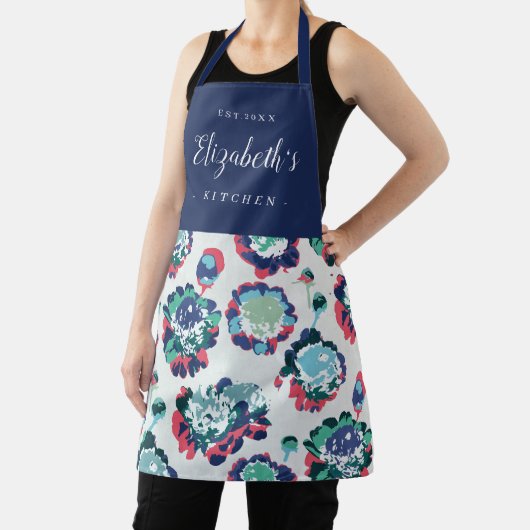 青色抽象芸術花模様パーソナライズされた料理 エプロン (インサイチュ)
