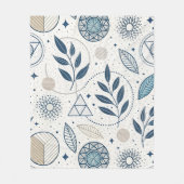 青色植物幾何学ドードル フリースブランケット (正面)