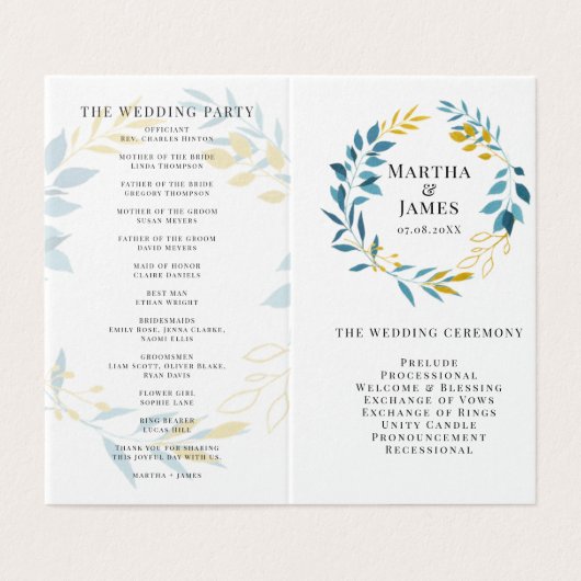 青色植物折り畳み式結婚式 プログラム (外部フラット)