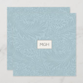 青色植物模様モノグラム サンキューカード (正面/裏面)