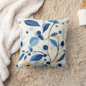 青色植物模様 クッション (ブランケット)