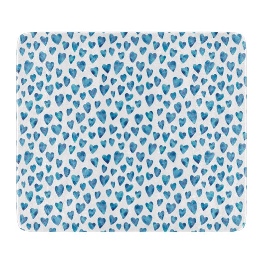 青色水彩ハート切断板 カッティングボード (正面)