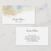 青色水彩及びフェイク金ゴールド粉 名刺 (正面/裏面)