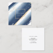 青色水彩画絵を描線と金ゴールドフェイク箔 スクエア名刺 (正面/裏面)