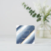 青色水彩画絵を描線と金ゴールドフェイク箔 スクエア名刺 (スタンド正面)