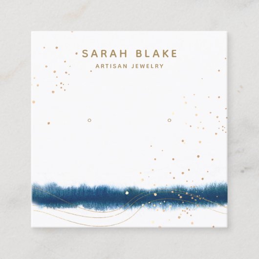 青色水彩耳飾り表示ホルダー スクエア名刺 (正面)