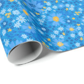 青色水彩花デザイン包装紙 ラッピングペーパー (ロールコーナー)