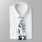 青色水彩花模様 ネクタイ (タイ)