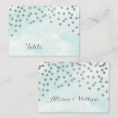 青色水彩銀紙吹雪場所設定カード プレイスカード (正面/裏面)