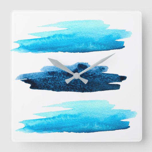 青色水色ストライプ抽象芸術 スクエア壁時計 (正面)