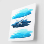 青色水色ストライプ抽象芸術 スクエア壁時計 (傾斜)