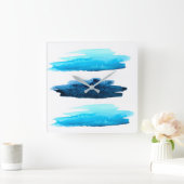 青色水色ストライプ抽象芸術 スクエア壁時計 (ホーム)