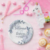 青色水色フローラ結婚の紙プレート ペーパープレート (パーティー)