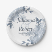 青色水色フローラ結婚の紙プレート ペーパープレート (正面)