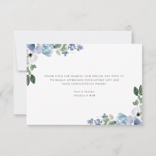 青色水色フローラ結婚サンキューカード サンキューカード (裏面)