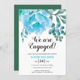 青色水色フローラ結婚婚約パーティ 招待状